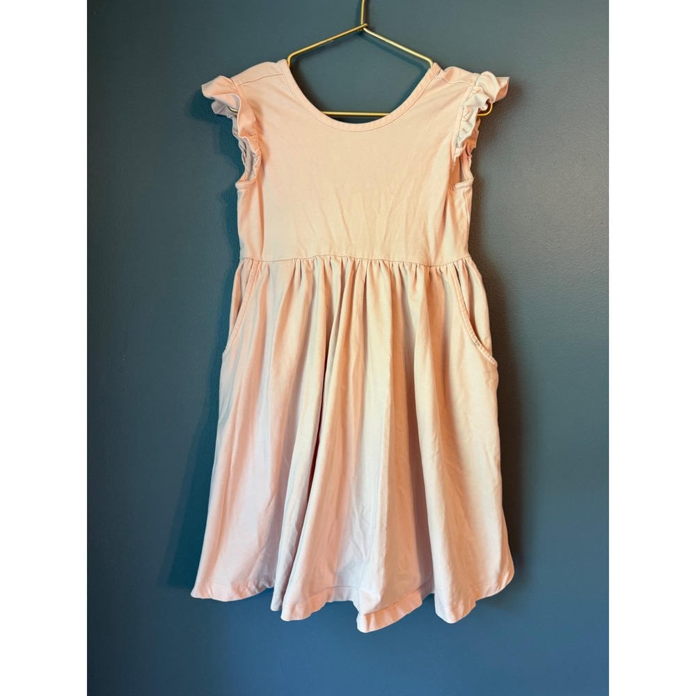Hanna Andersson Girls Pink Ruffle Sleeve Pocket Dress Size 6-7 120cm